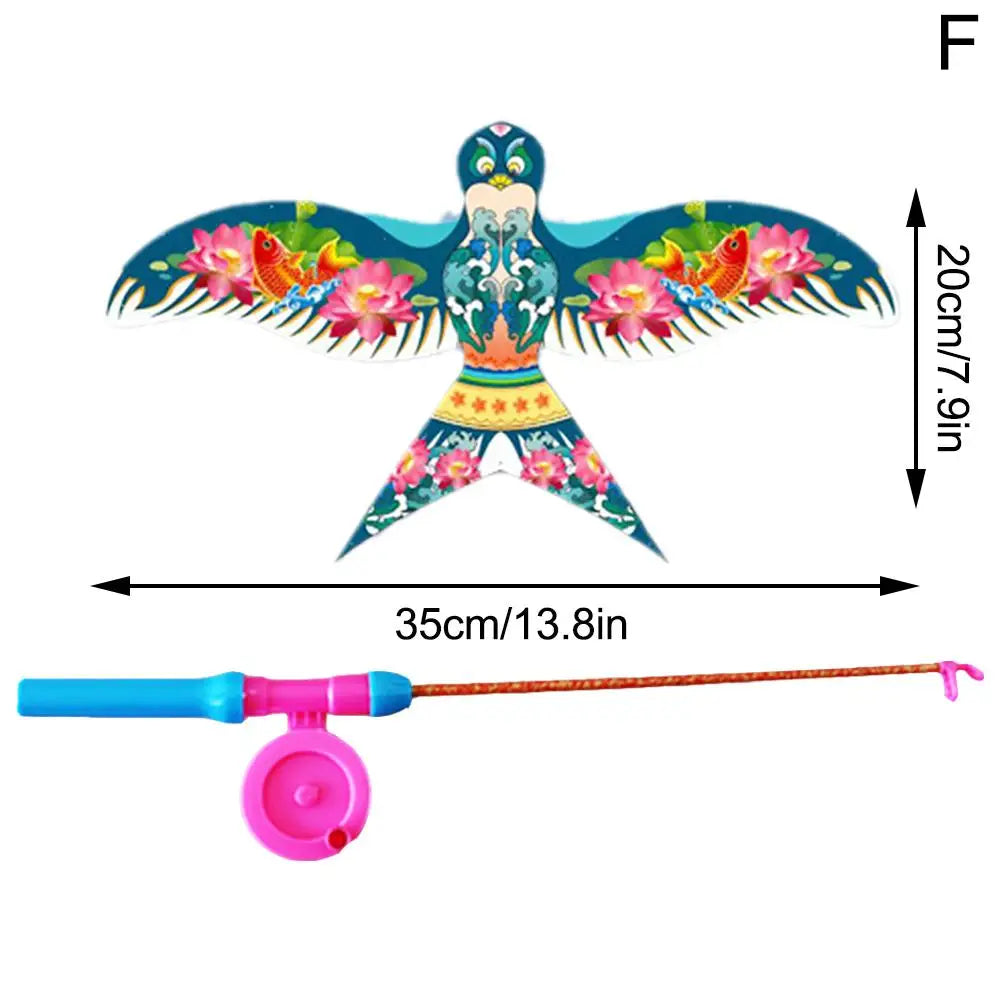 Children Kite Toy Cartoon Eagle Foldable Mini Plastic Toys Kite Hand Brake Fishing Rod Butterflies For Kids Outdoor Toy For Fun