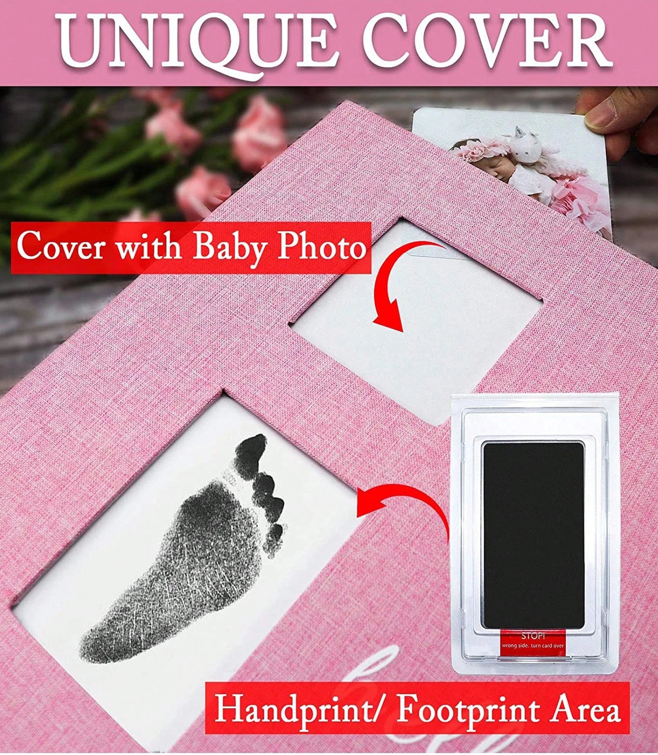 Baby photo album self-adhesive memory book 4x6 clip book set with clean hand print, and metal pen suitable for for boys girls