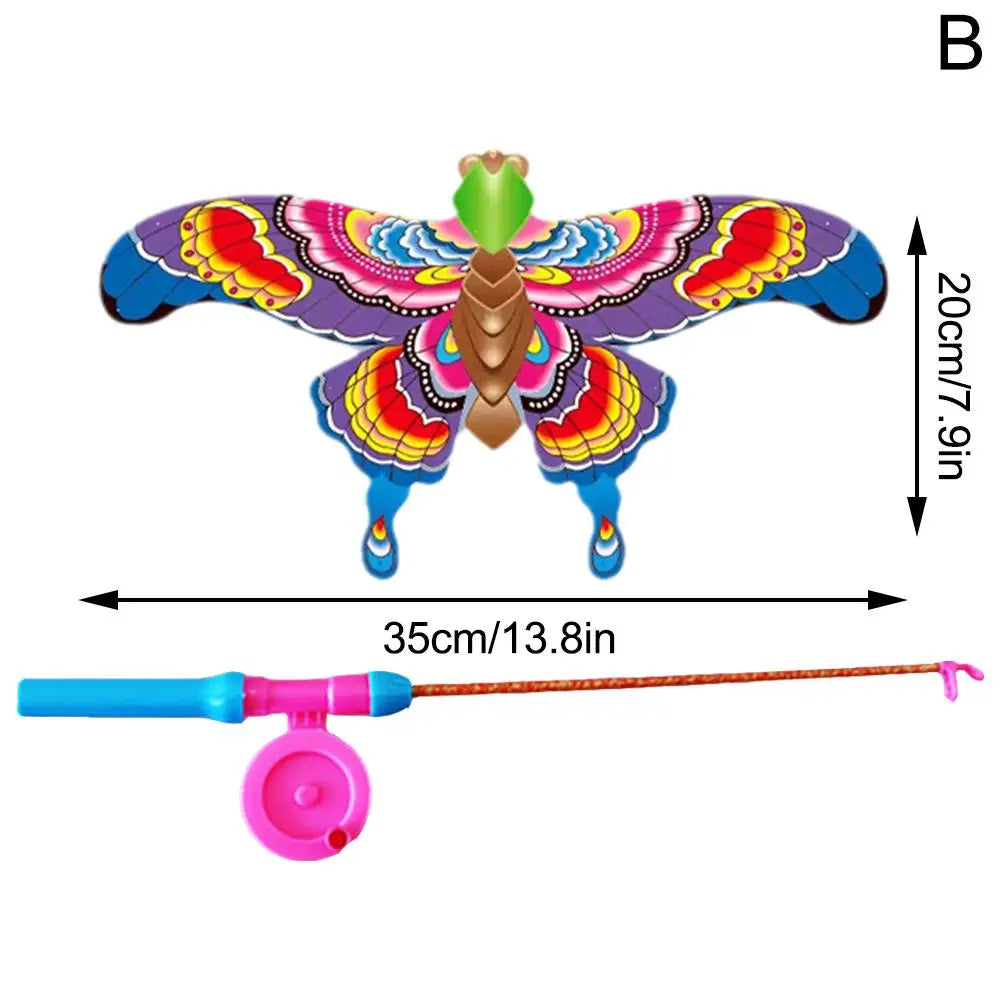 Children Kite Toy Cartoon Eagle Foldable Mini Plastic Toys Kite Hand Brake Fishing Rod  Butterflies For Kids Outdoor Toy For Fun